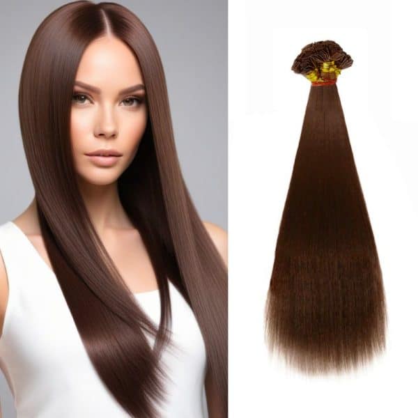 Yaki Straight Dark Brown Flat Tip Hair Extensions