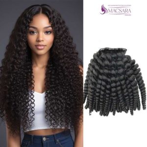 Kinky Curly Black Feather Weft Hair Extensions