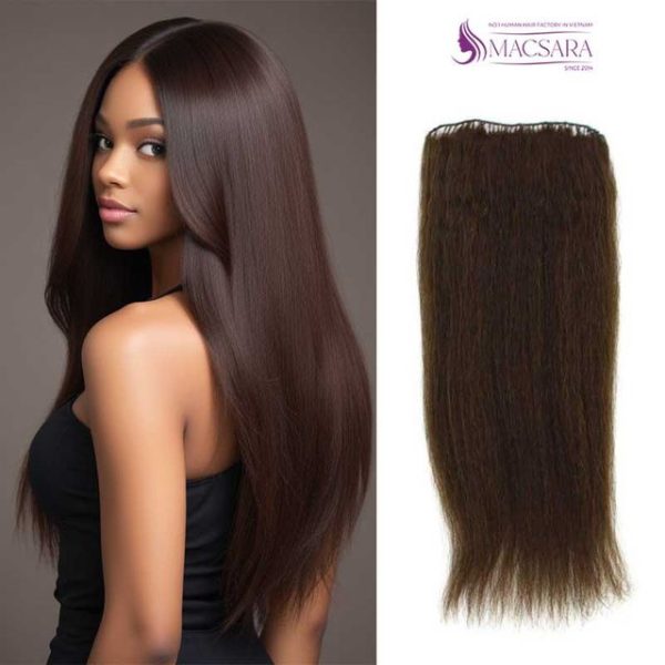 Kinky Straight Dark Brown Feather Weft Hair Extensions