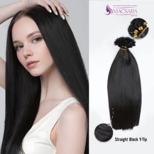 Straight Black Y Tip Hair Extensions