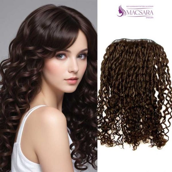 Romantic Curly Dark Brown Feather Weft Hair Extensions