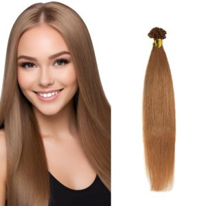 Straight Light Brown V-tip hair extensions