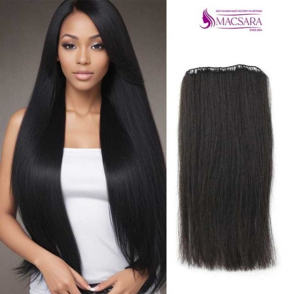 Yaki Straight Black Feather Weft Hair Extensions