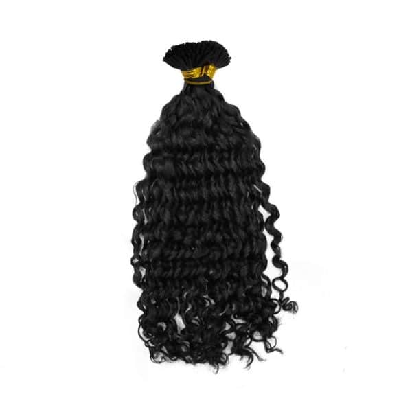 Loose Wavy Black I-Tip Hair Extensions