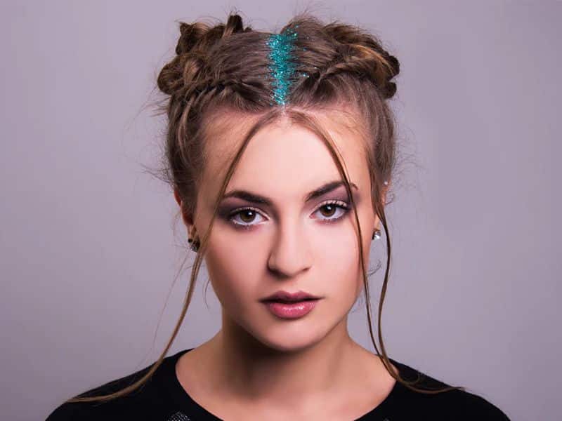 Braided Top Knot with Glitter Roots