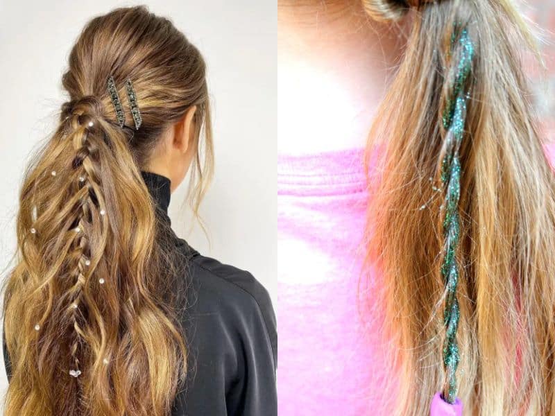 Fishtail Ponytail with Glitter Spray