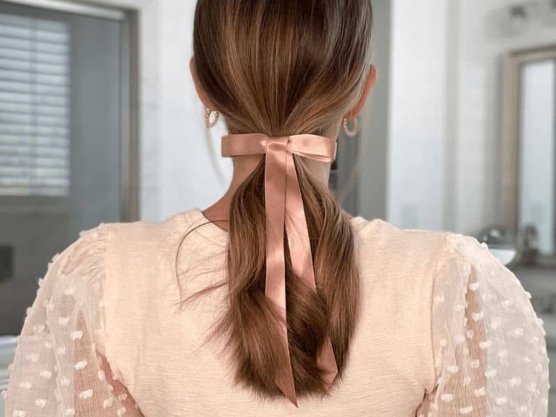 Low Ponytail with Textured Ribbon Wrap