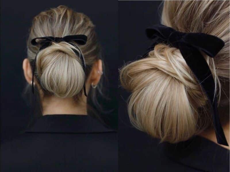 Messy Bun with Velvet Ribbon Wrap