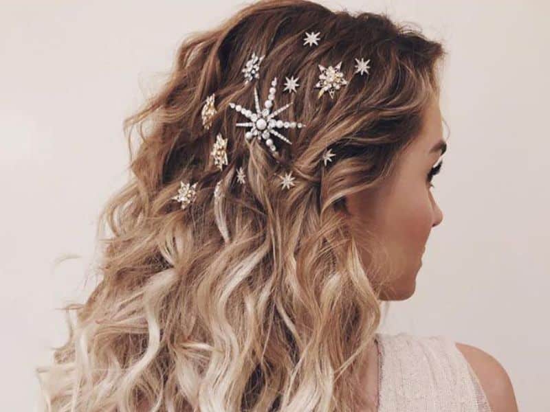 Voluminous Curls with Sparkling Hair Jewelry