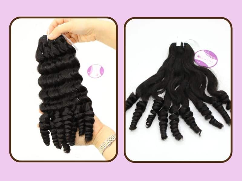 Body twist curly and Bouncy curly machine weft hair extensions of Macsara Hair