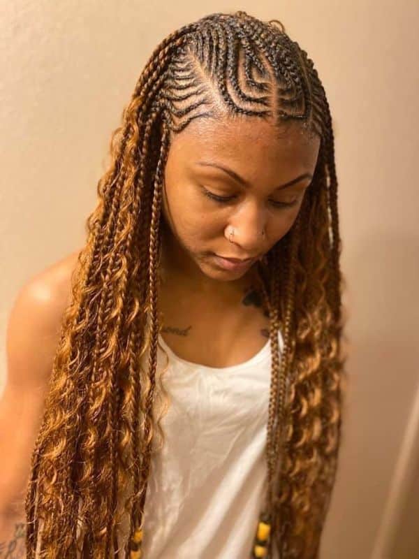 Long Tribal Braids With Loose Spirals