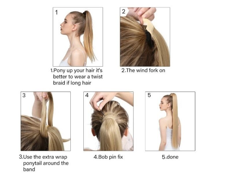 Wrap-around ponytail application steps