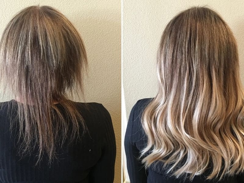 Clip- in hair extensions for thin hair before and after