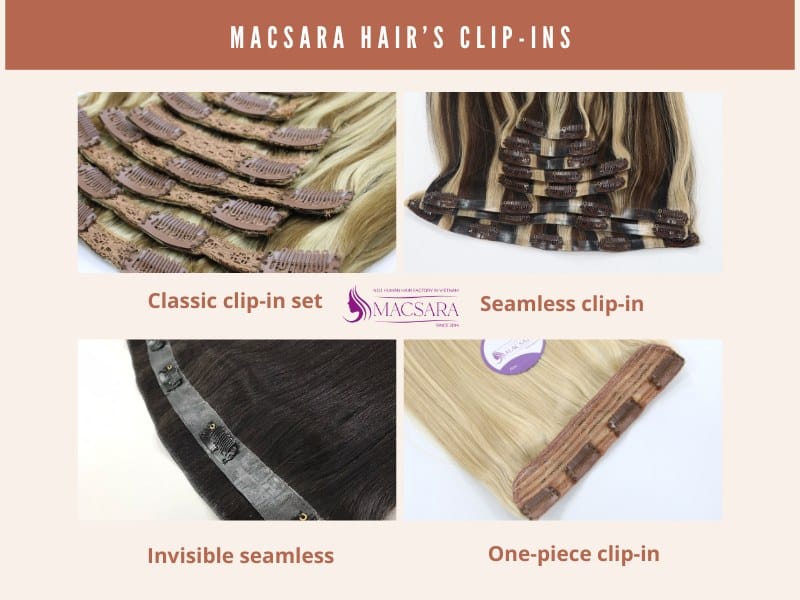 Main types clip-in hair extensions by Macsara Hair