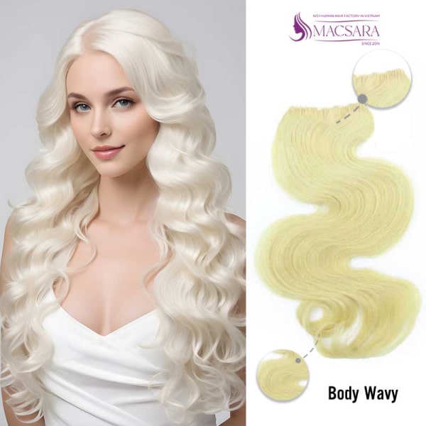 White Blonde Body Wavy Feather Weft