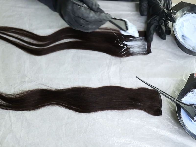 Apply the bleach or dye to your hair extensions