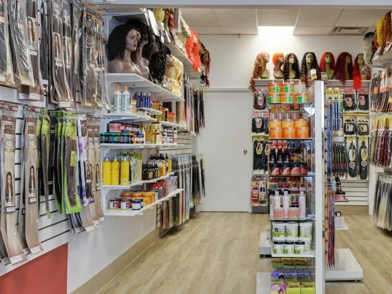 A typical hair extensions store includes various types of hair extensions and brands