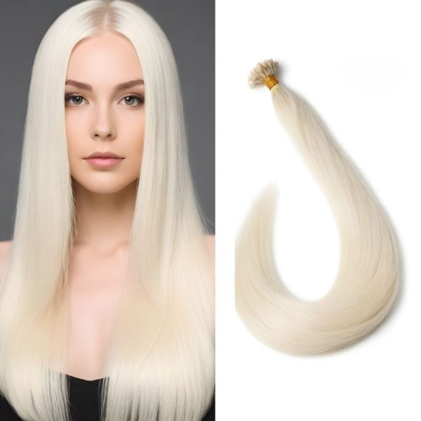 White Blonde Straight I-Tip Hair Extensions