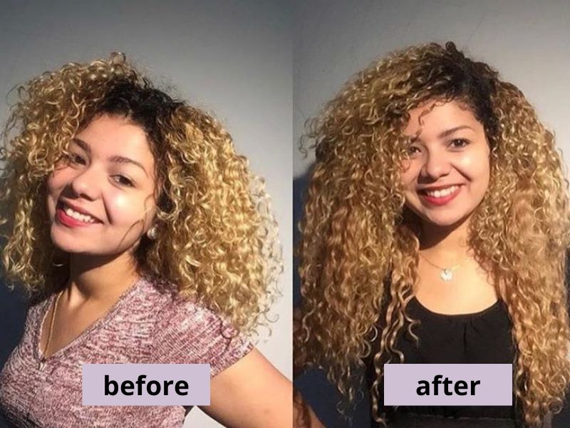 18-inch curly hair extensions before and after