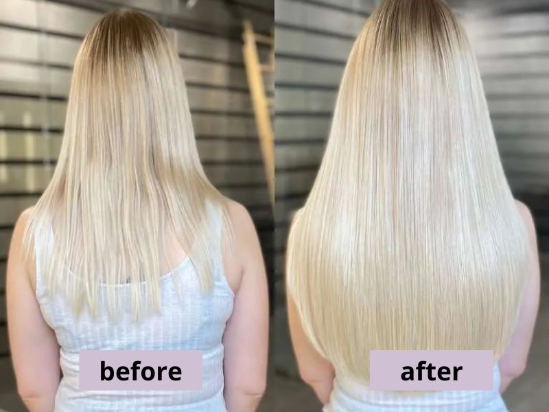 18-inch straight hair extensions before and after