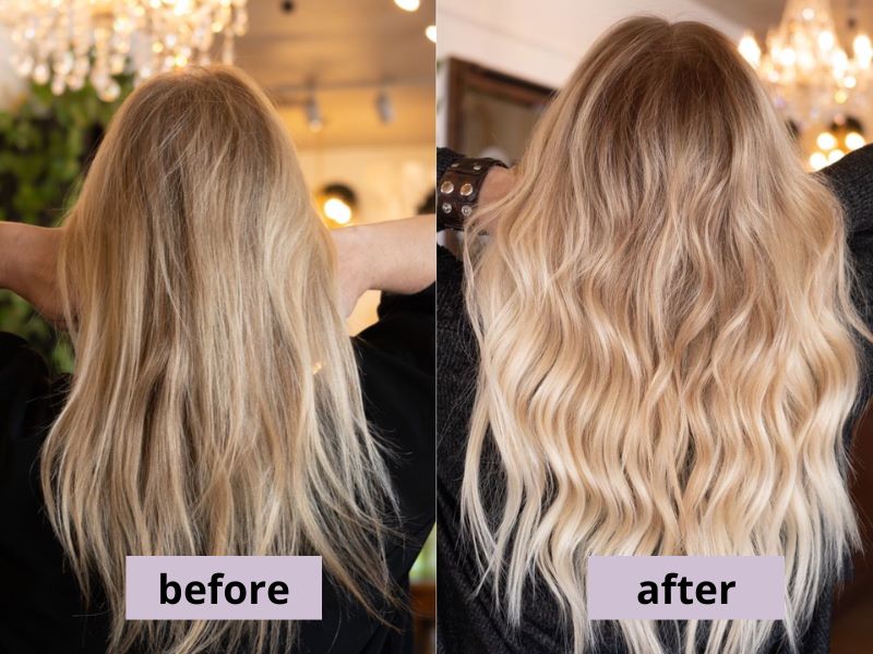 18-inch wavy hair extensions before and after