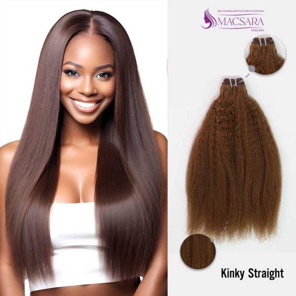 Brown Kinky Straight Machine Weft Hair Extensions