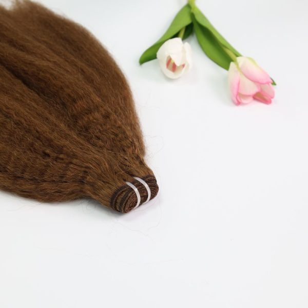 Brown Kinky Straight Machine Weft Hair Extensions