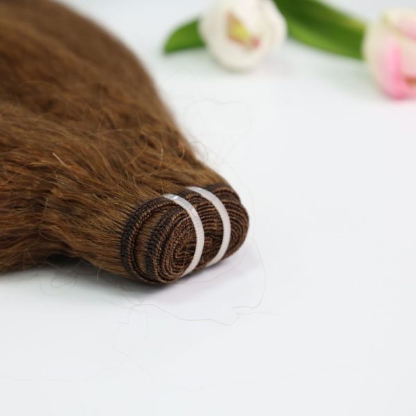 Brown Kinky Straight Machine Weft Hair Extensions