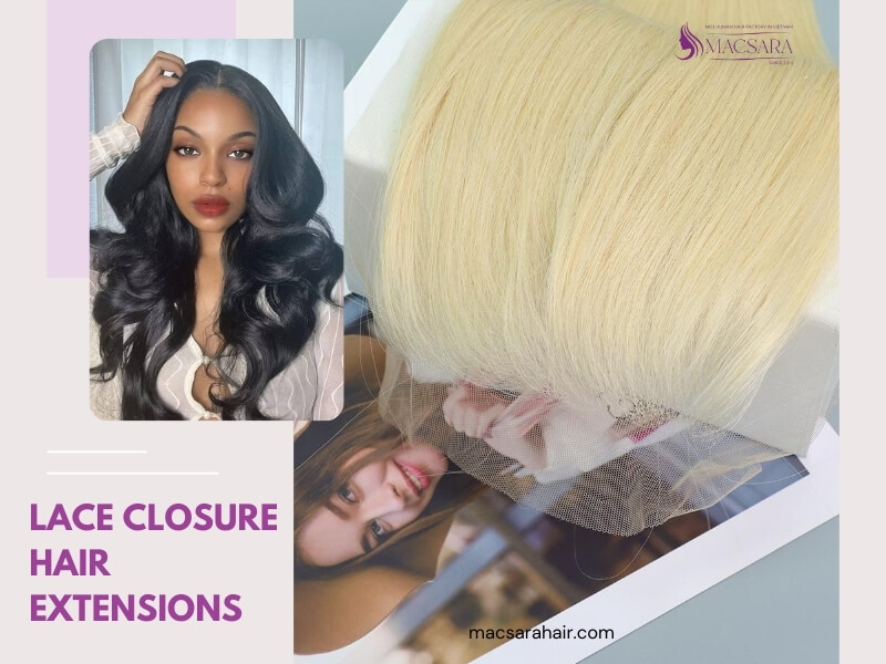 Lace closures are small lace pieces containing hair, typically installed at the crown