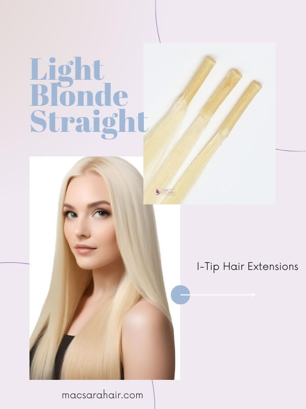 Achieve a sleek look with the Light Blonde Straight I-Tip Extensions