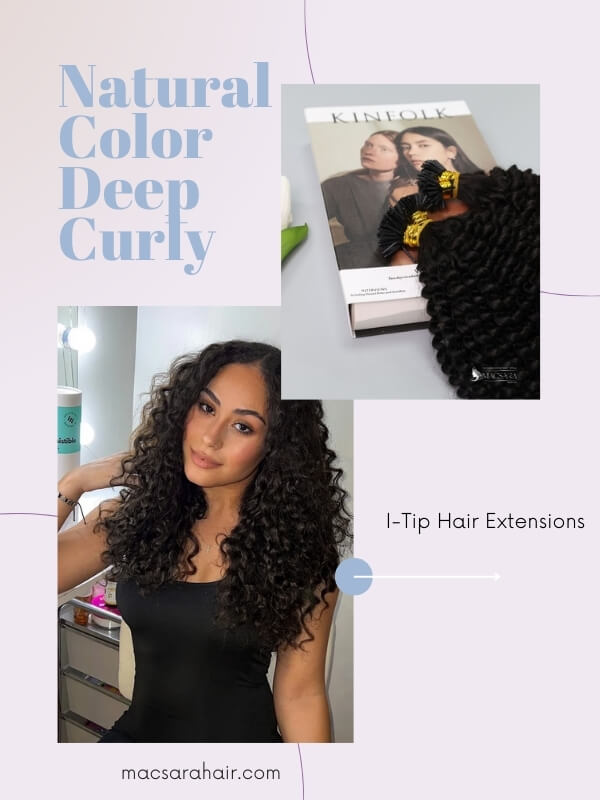 Embrace full curls with the Natural Color Deep Curly I-Tip Extension