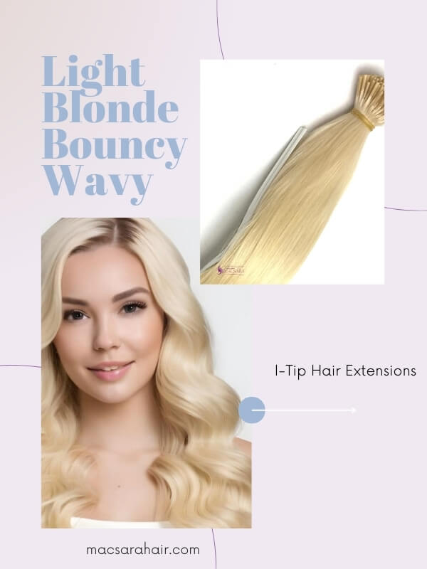 Get carefree charm with the Light Blonde Bouncy Wavy I-Tip Extensions